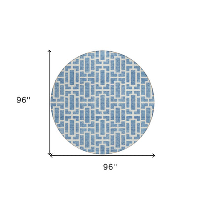 Tabselect Home Line 8' Denim Blue And Ivory Round Geometric Washable Indoor Outdoor Area Rug