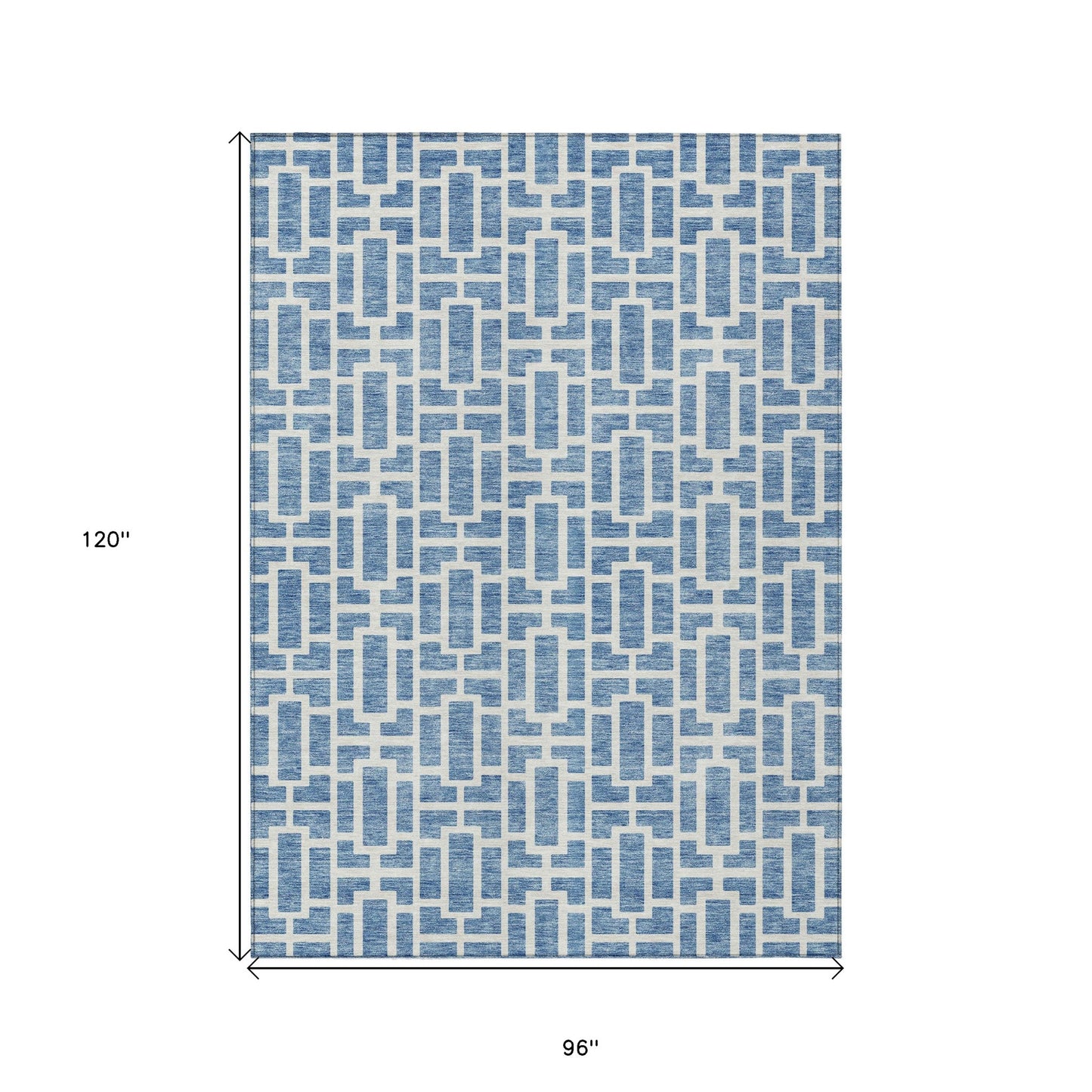 Tabselect Home Line 8' X 10' Denim Blue And Ivory Geometric Washable Indoor Outdoor Area Rug