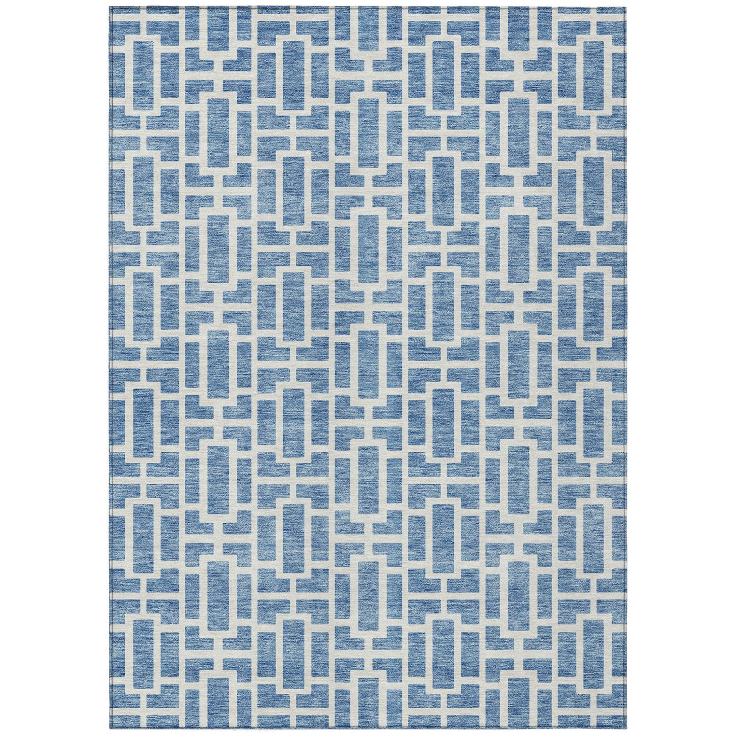 Tabselect Home Line 8' X 10' Denim Blue And Ivory Geometric Washable Indoor Outdoor Area Rug