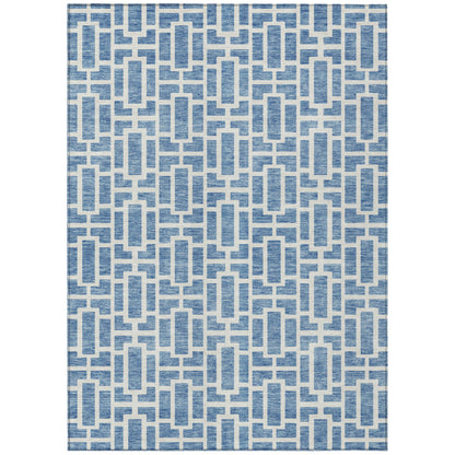 Tabselect Home Line 8' X 10' Denim Blue And Ivory Geometric Washable Indoor Outdoor Area Rug