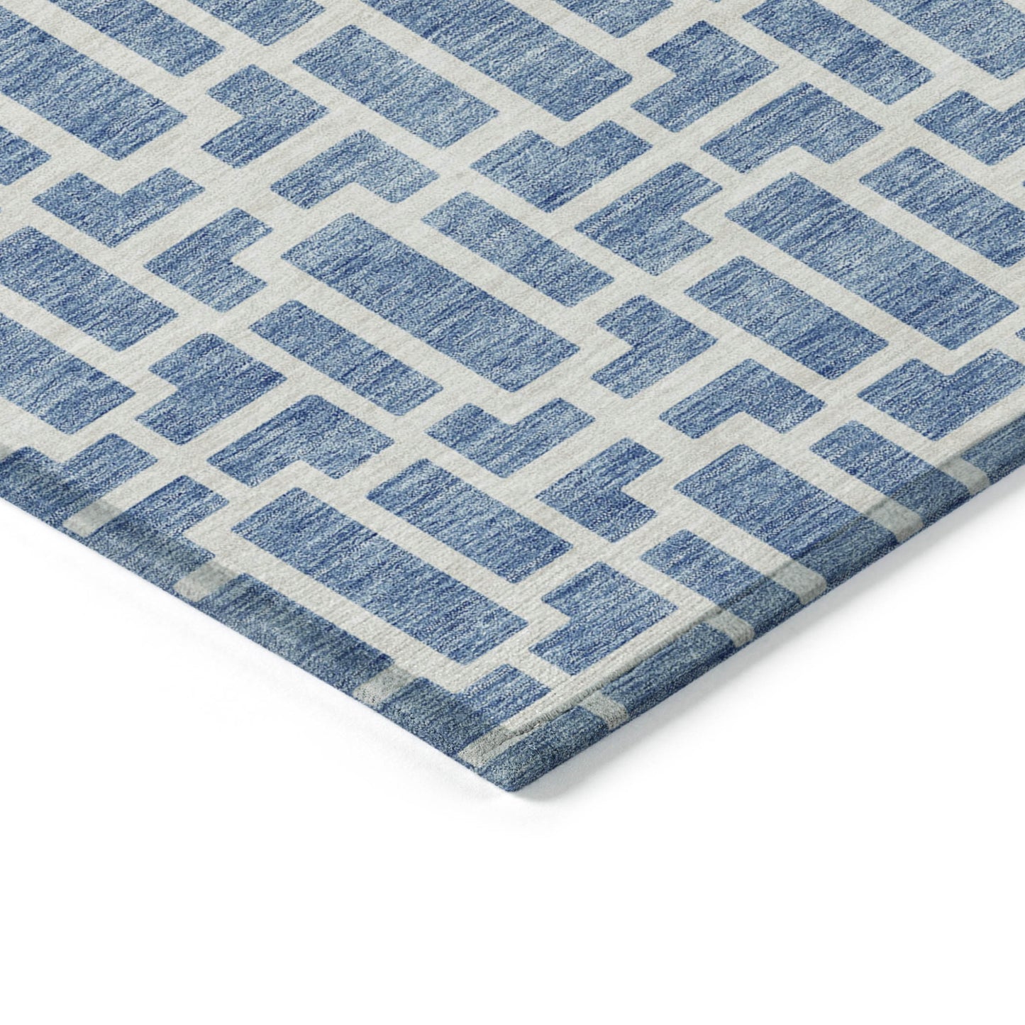 Tabselect Home Line 8' X 10' Denim Blue And Ivory Geometric Washable Indoor Outdoor Area Rug