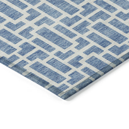 Tabselect Home Line 8' X 10' Denim Blue And Ivory Geometric Washable Indoor Outdoor Area Rug