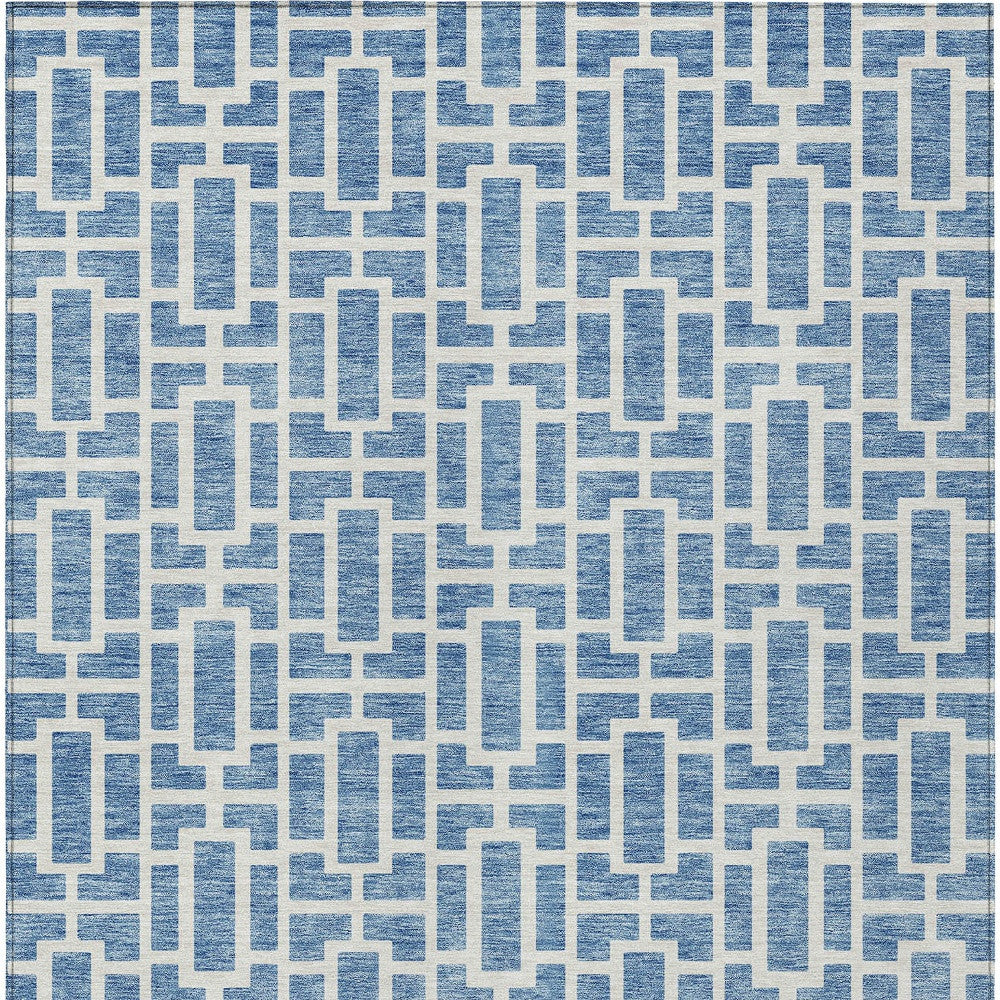 Tabselect Home Line 8' X 10' Denim Blue And Ivory Geometric Washable Indoor Outdoor Area Rug