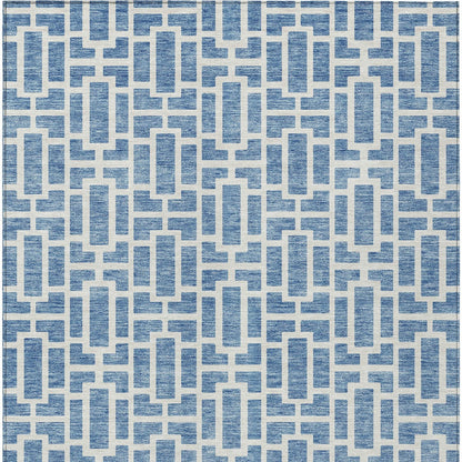 Tabselect Home Line 8' X 10' Denim Blue And Ivory Geometric Washable Indoor Outdoor Area Rug