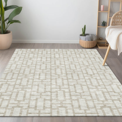 Tabselect Home Line 5' X 8' Ivory And Beige Geometric Washable Indoor Outdoor Area Rug