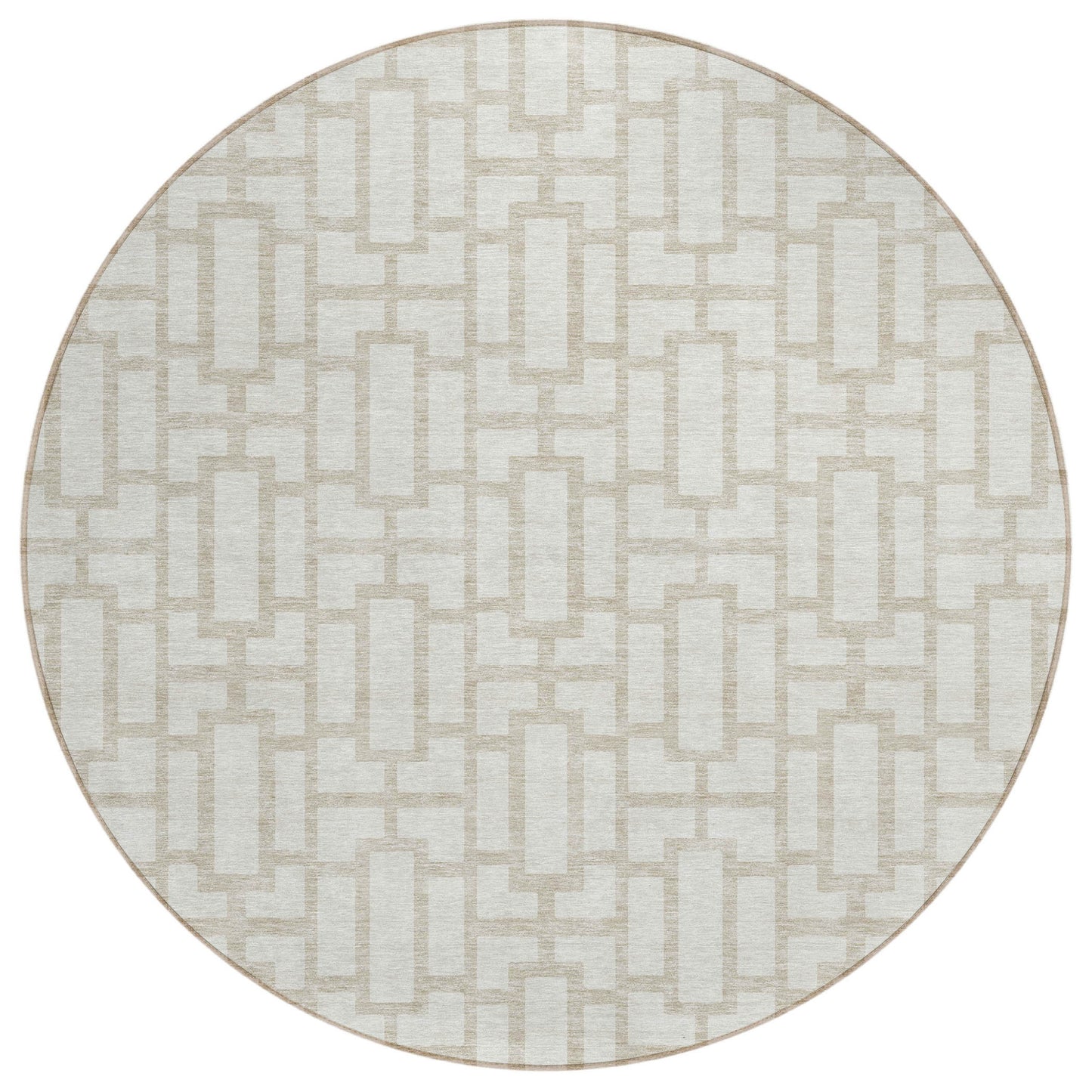 Tabselect Home Line 8' Ivory And Beige Round Geometric Washable Indoor Outdoor Area Rug