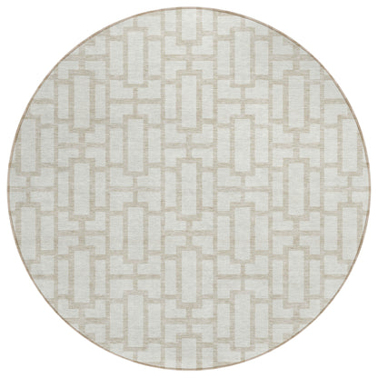 Tabselect Home Line 8' Ivory And Beige Round Geometric Washable Indoor Outdoor Area Rug
