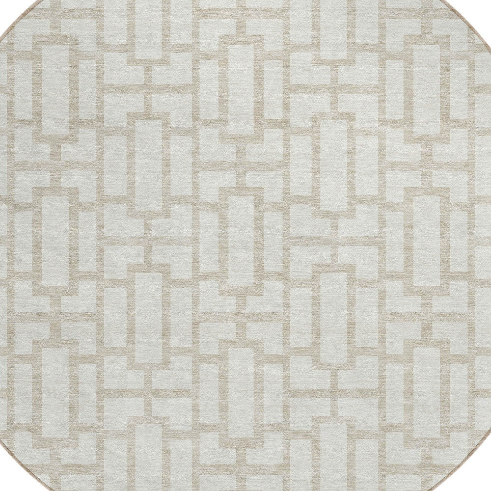 Tabselect Home Line 8' Ivory And Beige Round Geometric Washable Indoor Outdoor Area Rug