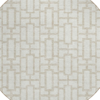 Tabselect Home Line 8' Ivory And Beige Round Geometric Washable Indoor Outdoor Area Rug