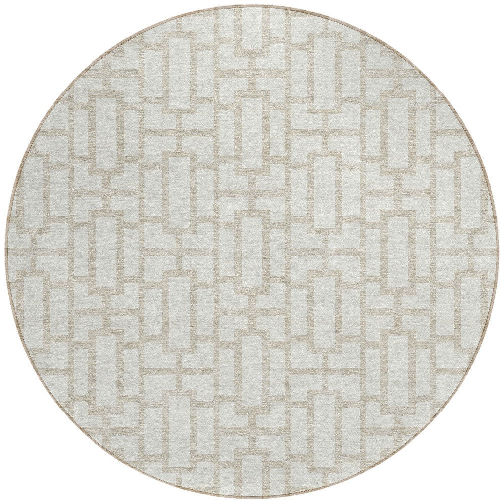 Tabselect Home Line 8' Ivory And Beige Round Geometric Washable Indoor Outdoor Area Rug