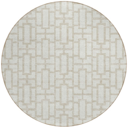 Tabselect Home Line 8' Ivory And Beige Round Geometric Washable Indoor Outdoor Area Rug