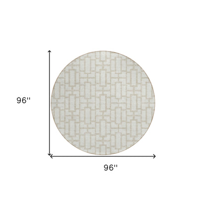 Tabselect Home Line 8' Ivory And Beige Round Geometric Washable Indoor Outdoor Area Rug