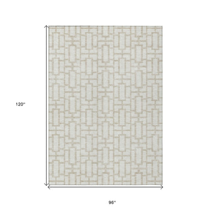 Tabselect Home Line 8' X 10' Ivory And Beige Geometric Washable Indoor Outdoor Area Rug