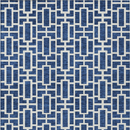 Tabselect Home Line 5' X 8' Navy Blue And Ivory Geometric Washable Indoor Outdoor Area Rug