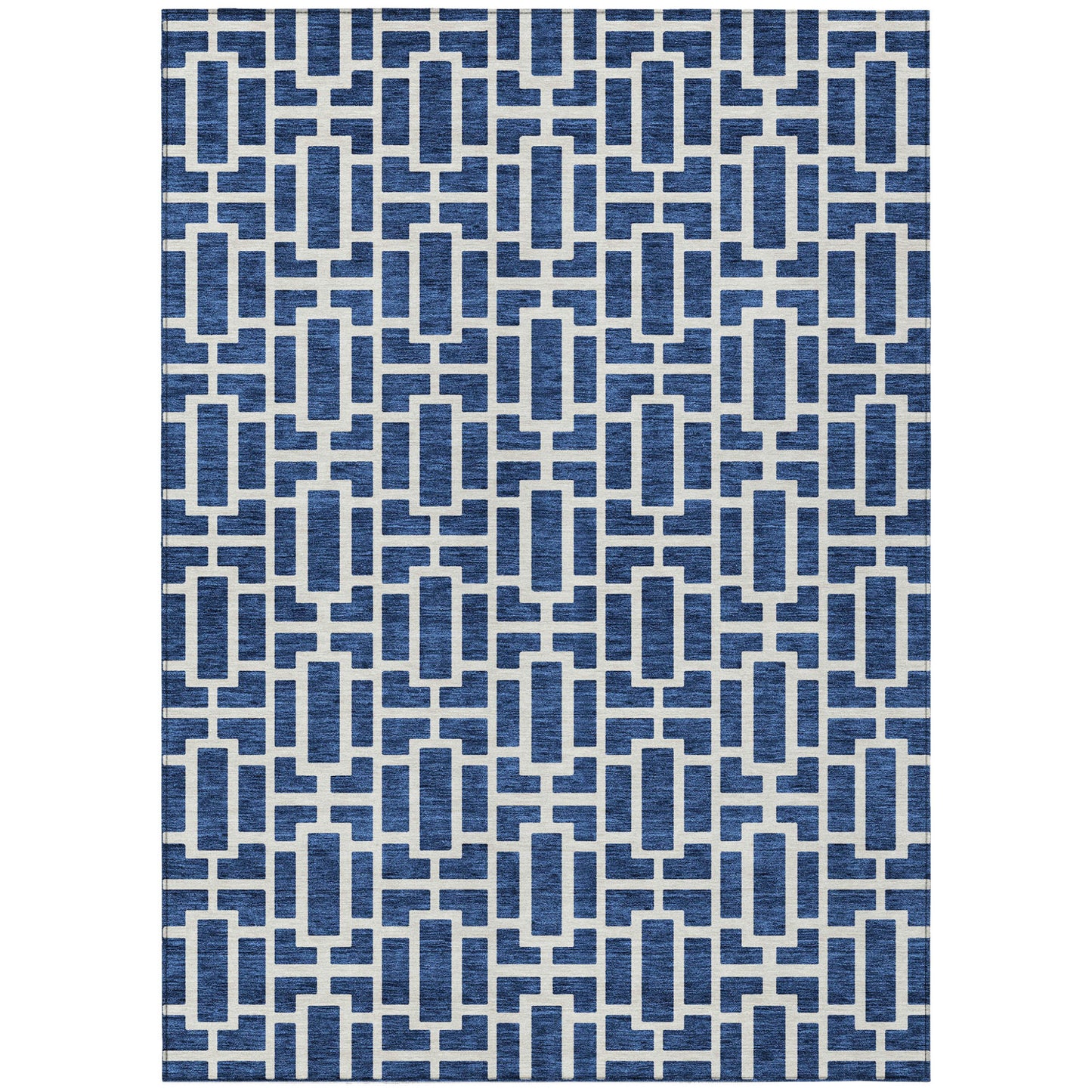 Tabselect Home Line 5' X 8' Navy Blue And Ivory Geometric Washable Indoor Outdoor Area Rug