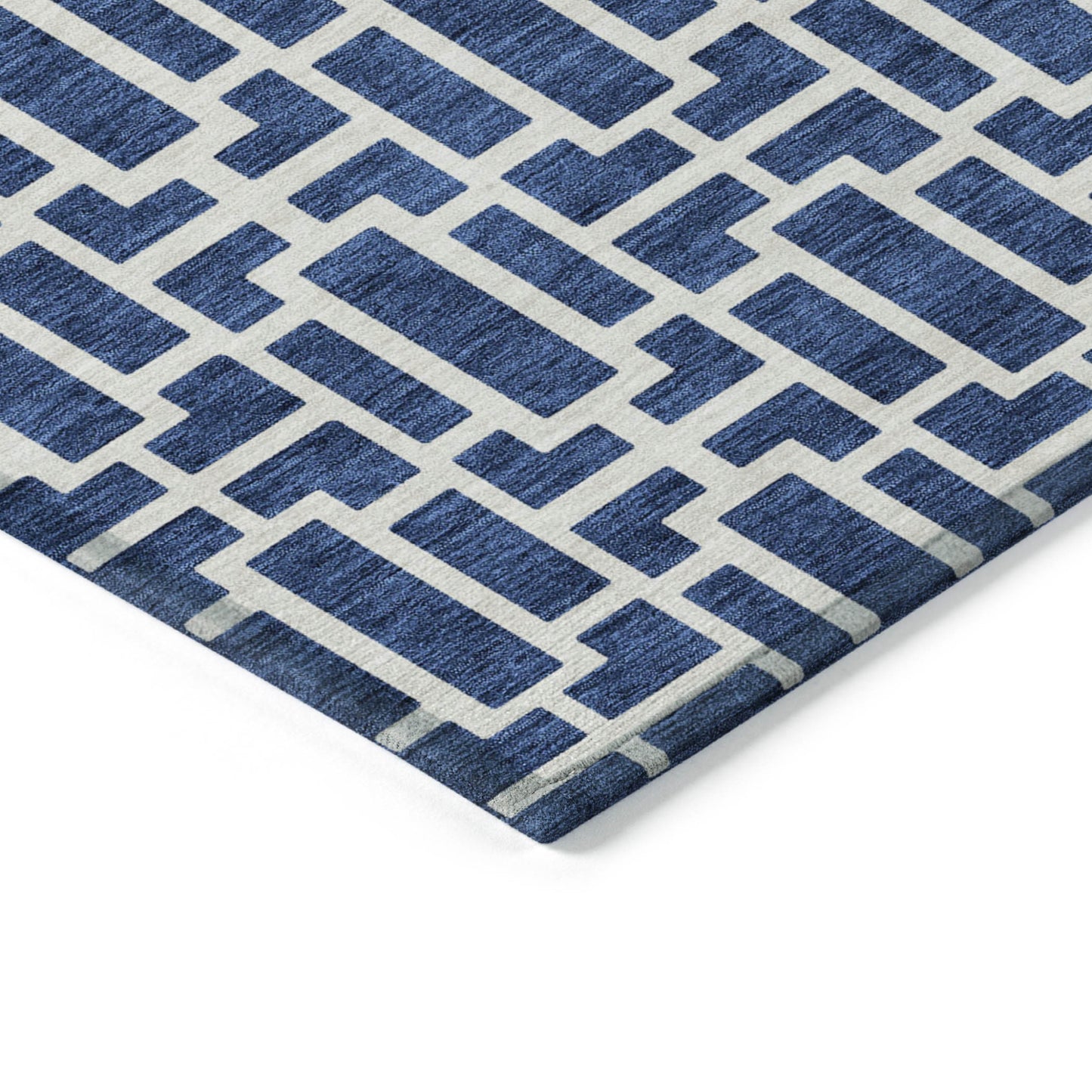 Tabselect Home Line 5' X 8' Navy Blue And Ivory Geometric Washable Indoor Outdoor Area Rug