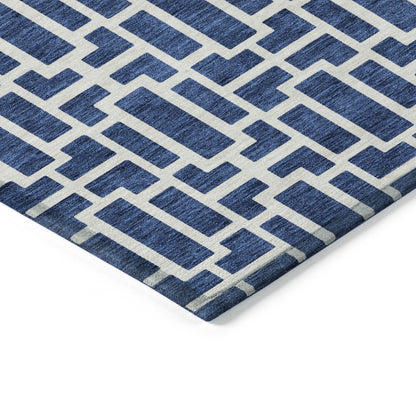 Tabselect Home Line 5' X 8' Navy Blue And Ivory Geometric Washable Indoor Outdoor Area Rug