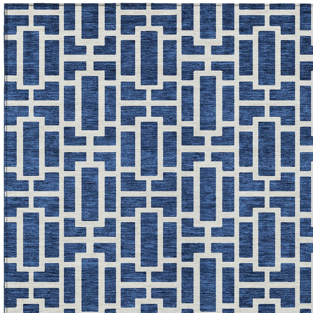 Tabselect Home Line 5' X 8' Navy Blue And Ivory Geometric Washable Indoor Outdoor Area Rug