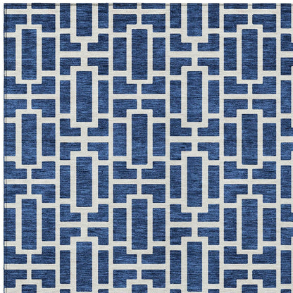 Tabselect Home Line 5' X 8' Navy Blue And Ivory Geometric Washable Indoor Outdoor Area Rug