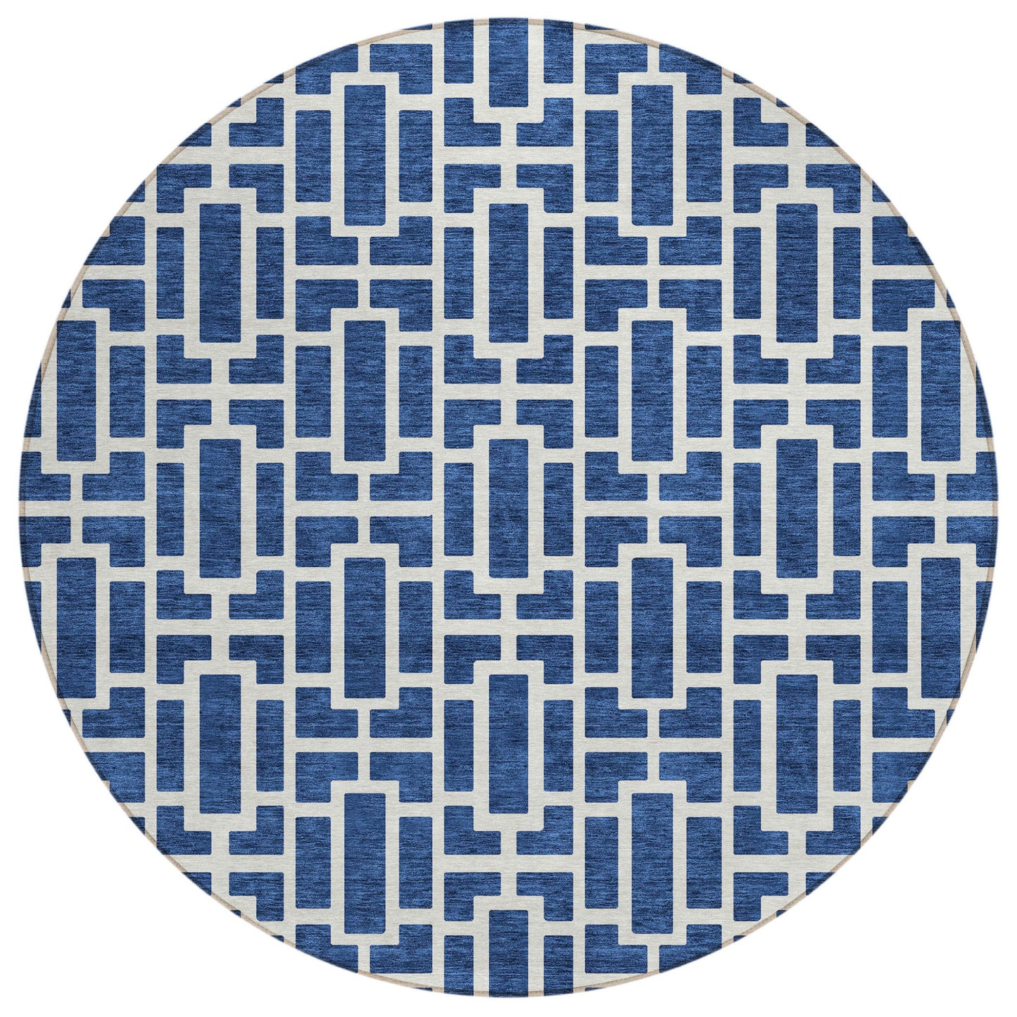 Tabselect Home Line 8' Navy Blue And Ivory Round Geometric Washable Indoor Outdoor Area Rug