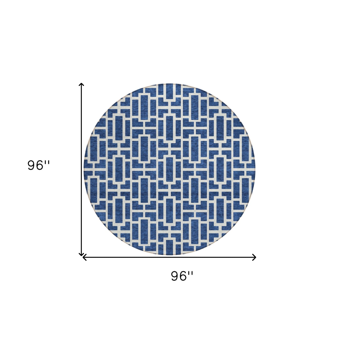 Tabselect Home Line 8' Navy Blue And Ivory Round Geometric Washable Indoor Outdoor Area Rug