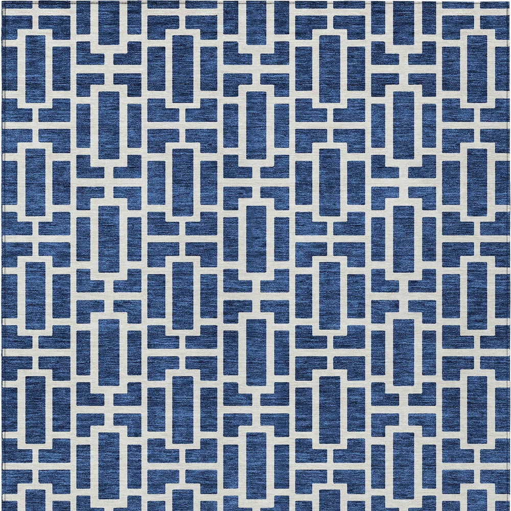 Tabselect Home Line 8' X 10' Navy Blue And Ivory Geometric Washable Indoor Outdoor Area Rug