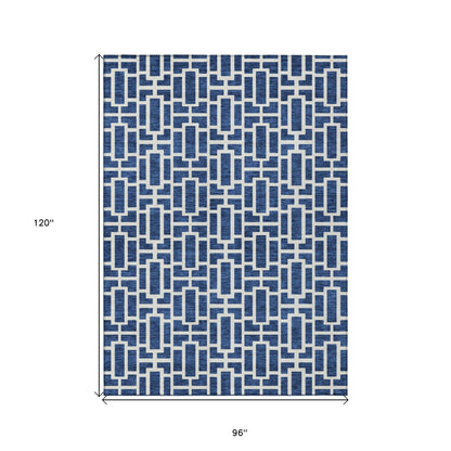 Tabselect Home Line 8' X 10' Navy Blue And Ivory Geometric Washable Indoor Outdoor Area Rug