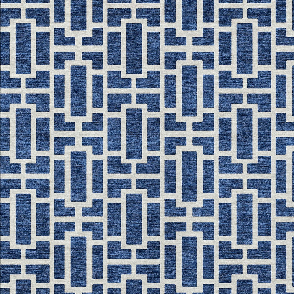 Tabselect Home Line 8' X 10' Navy Blue And Ivory Geometric Washable Indoor Outdoor Area Rug