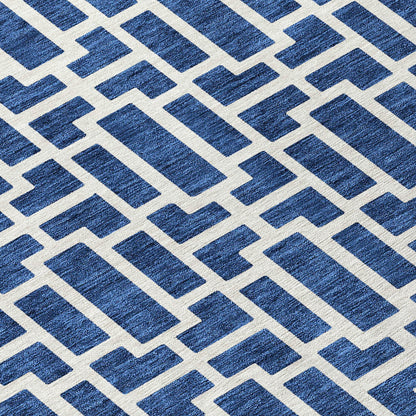 Tabselect Home Line 8' X 10' Navy Blue And Ivory Geometric Washable Indoor Outdoor Area Rug