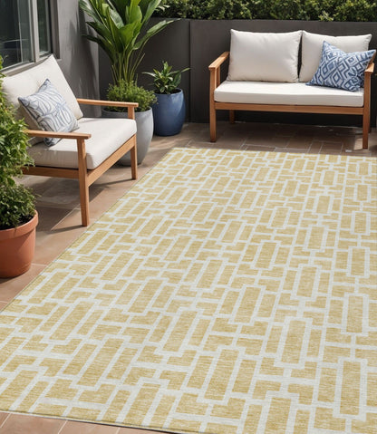 Tabselect Home Line 5' X 8' Wheat And Ivory Geometric Washable Indoor Outdoor Area Rug