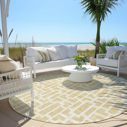 Tabselect Home Line 8' Wheat And Ivory Round Geometric Washable Indoor Outdoor Area Rug