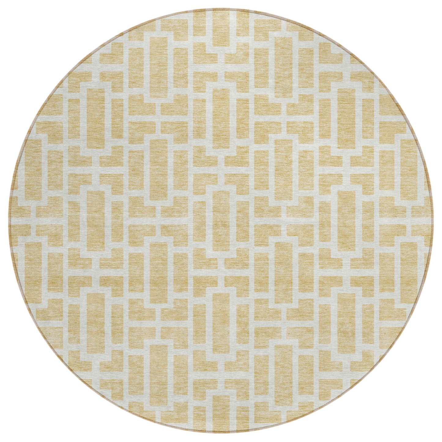 Tabselect Home Line 8' Wheat And Ivory Round Geometric Washable Indoor Outdoor Area Rug