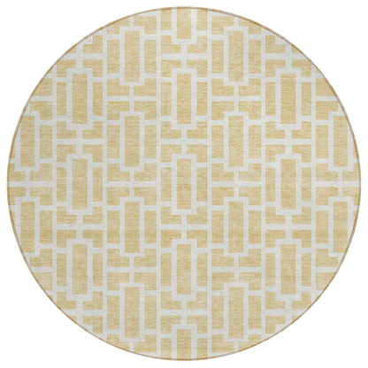 Tabselect Home Line 8' Wheat And Ivory Round Geometric Washable Indoor Outdoor Area Rug