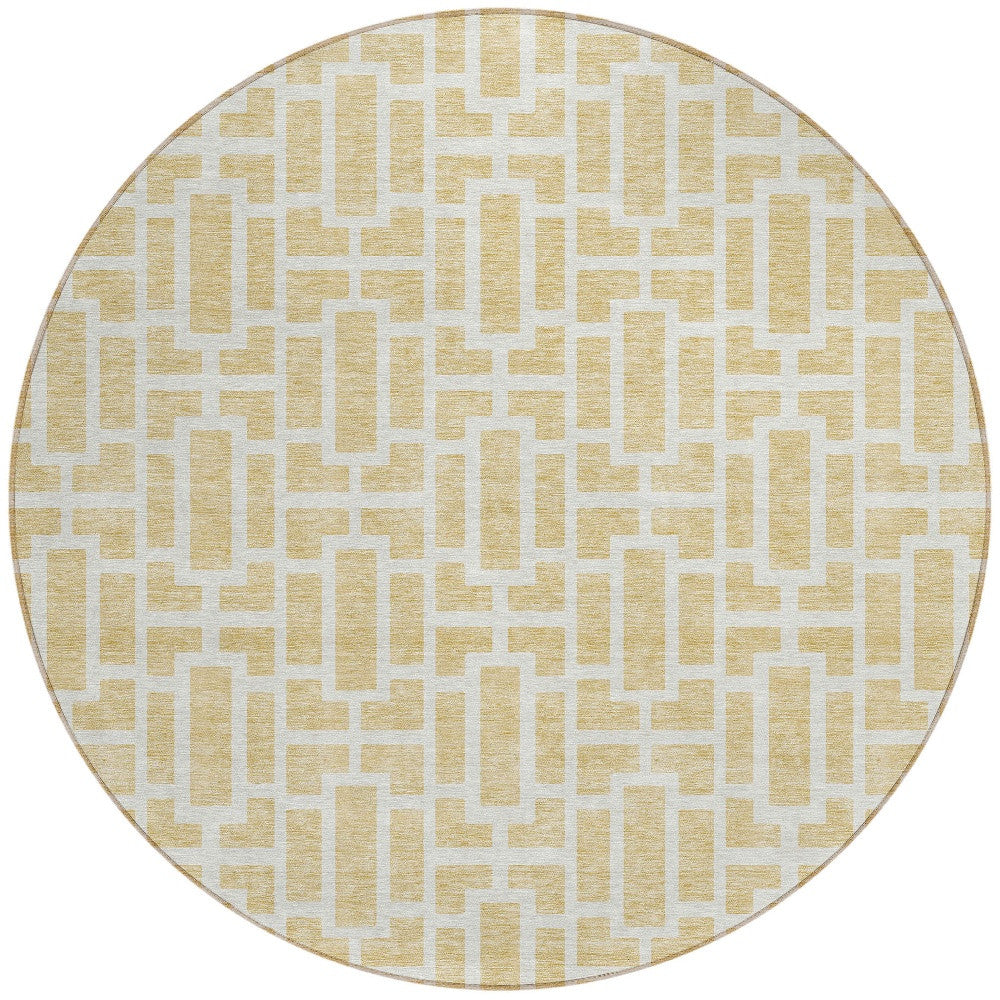 Tabselect Home Line 8' Wheat And Ivory Round Geometric Washable Indoor Outdoor Area Rug