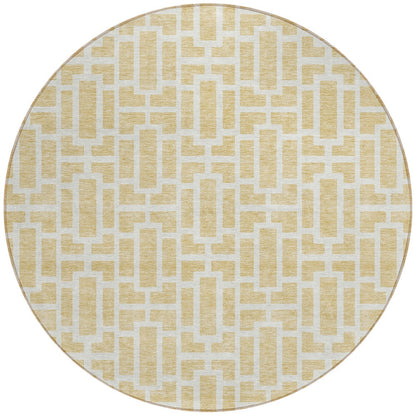 Tabselect Home Line 8' Wheat And Ivory Round Geometric Washable Indoor Outdoor Area Rug