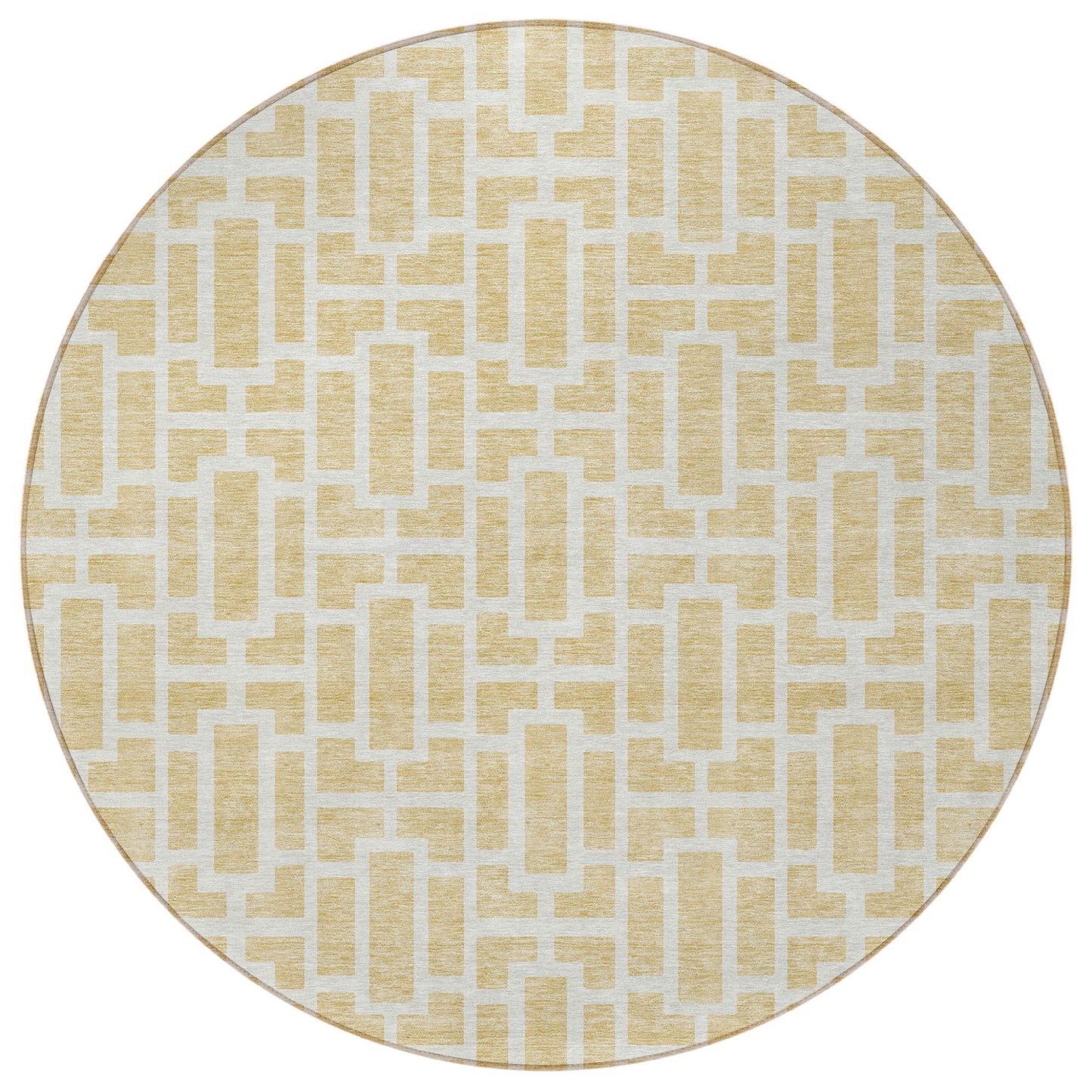 Tabselect Home Line 8' Wheat And Ivory Round Geometric Washable Indoor Outdoor Area Rug
