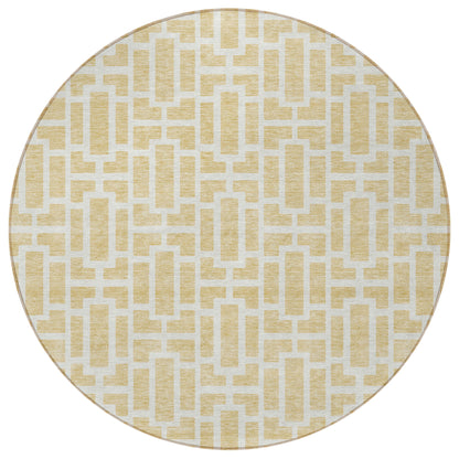 Tabselect Home Line 8' Wheat And Ivory Round Geometric Washable Indoor Outdoor Area Rug