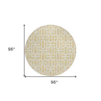 Tabselect Home Line 8' Wheat And Ivory Round Geometric Washable Indoor Outdoor Area Rug