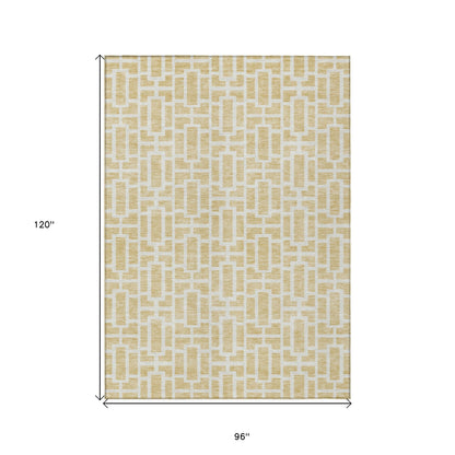 Tabselect Home Line 8' X 10' Wheat And Ivory Geometric Washable Indoor Outdoor Area Rug
