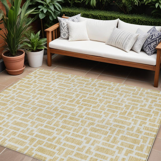 Tabselect Home Line 8' X 10' Wheat And Ivory Geometric Washable Indoor Outdoor Area Rug