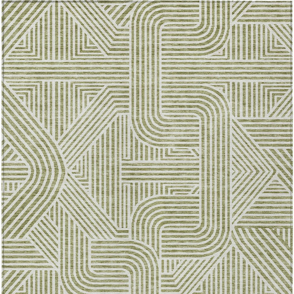 Tabselect Home Line 5' X 8' Artichoke Green And Ivory Abstract Washable Indoor Outdoor Area Rug