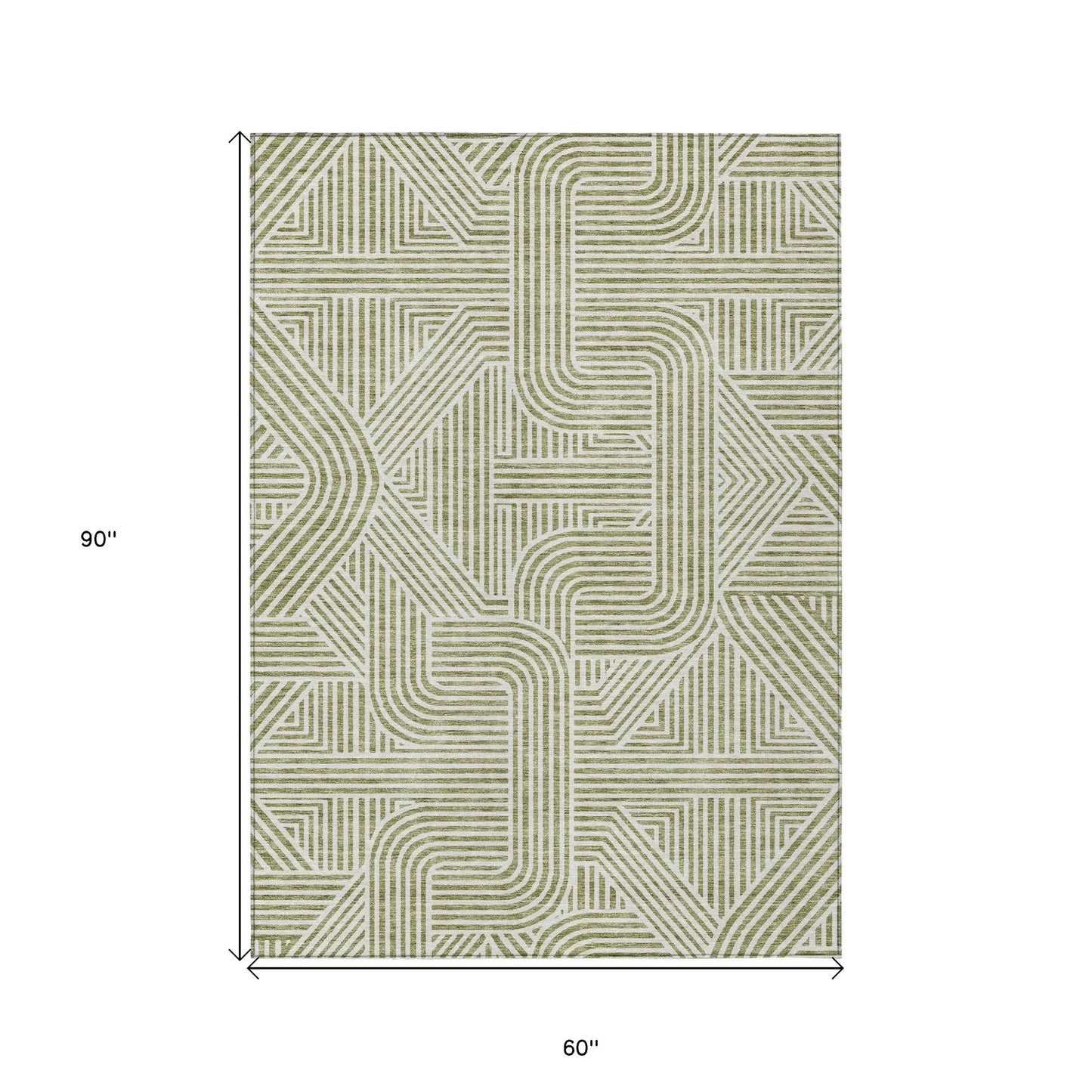 Tabselect Home Line 5' X 8' Artichoke Green And Ivory Abstract Washable Indoor Outdoor Area Rug