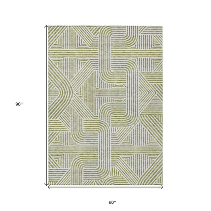 Tabselect Home Line 5' X 8' Artichoke Green And Ivory Abstract Washable Indoor Outdoor Area Rug