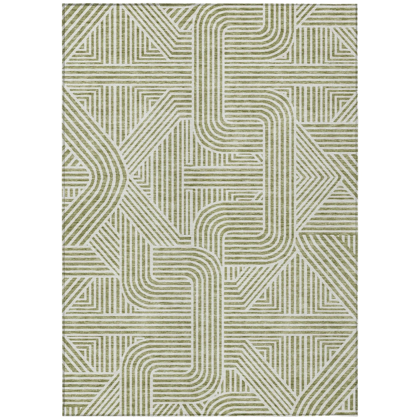 Tabselect Home Line 5' X 8' Artichoke Green And Ivory Abstract Washable Indoor Outdoor Area Rug
