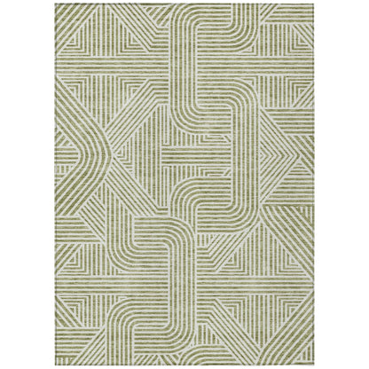 Tabselect Home Line 5' X 8' Artichoke Green And Ivory Abstract Washable Indoor Outdoor Area Rug