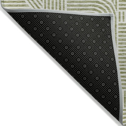 Tabselect Home Line 5' X 8' Artichoke Green And Ivory Abstract Washable Indoor Outdoor Area Rug