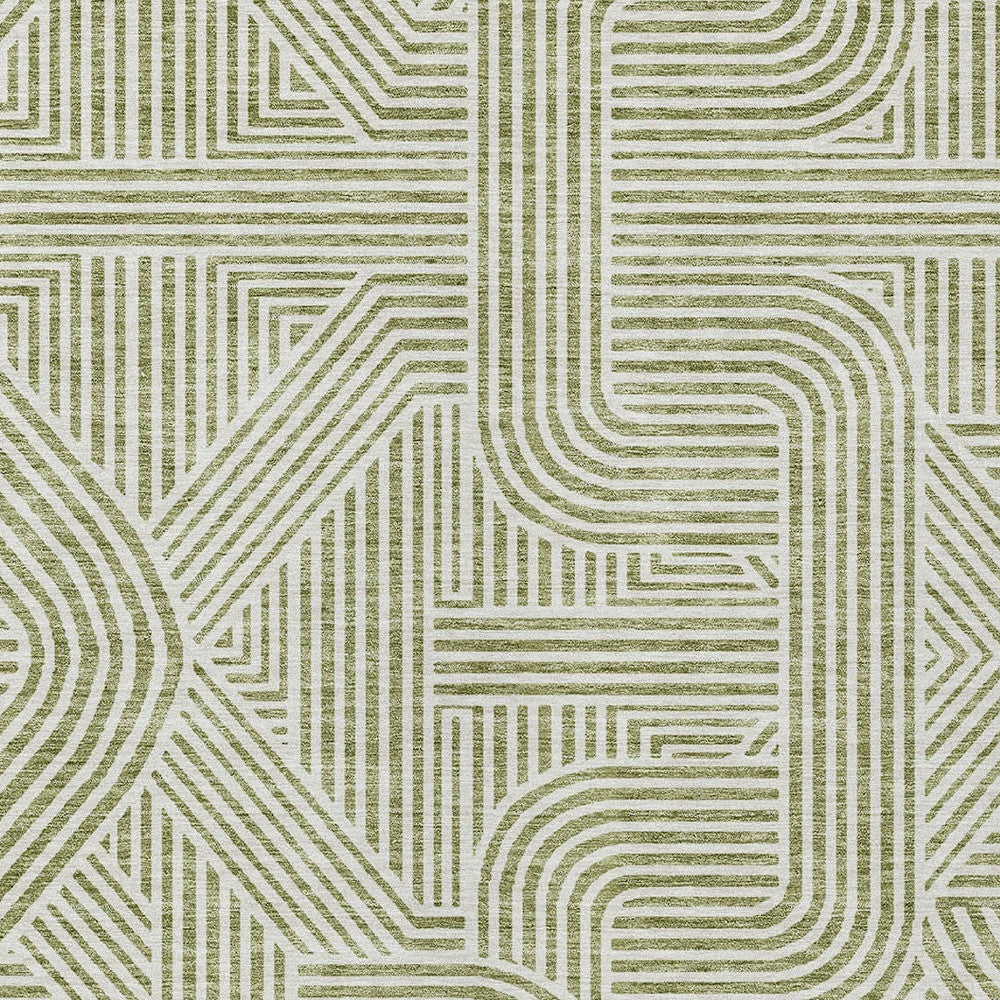 Tabselect Home Line 5' X 8' Artichoke Green And Ivory Abstract Washable Indoor Outdoor Area Rug