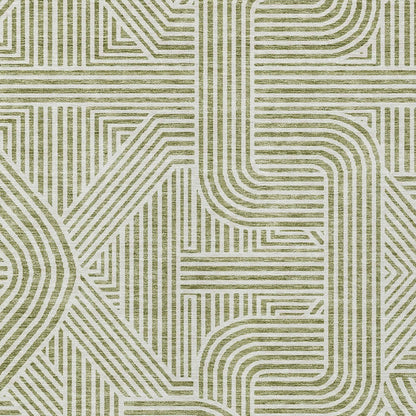 Tabselect Home Line 5' X 8' Artichoke Green And Ivory Abstract Washable Indoor Outdoor Area Rug