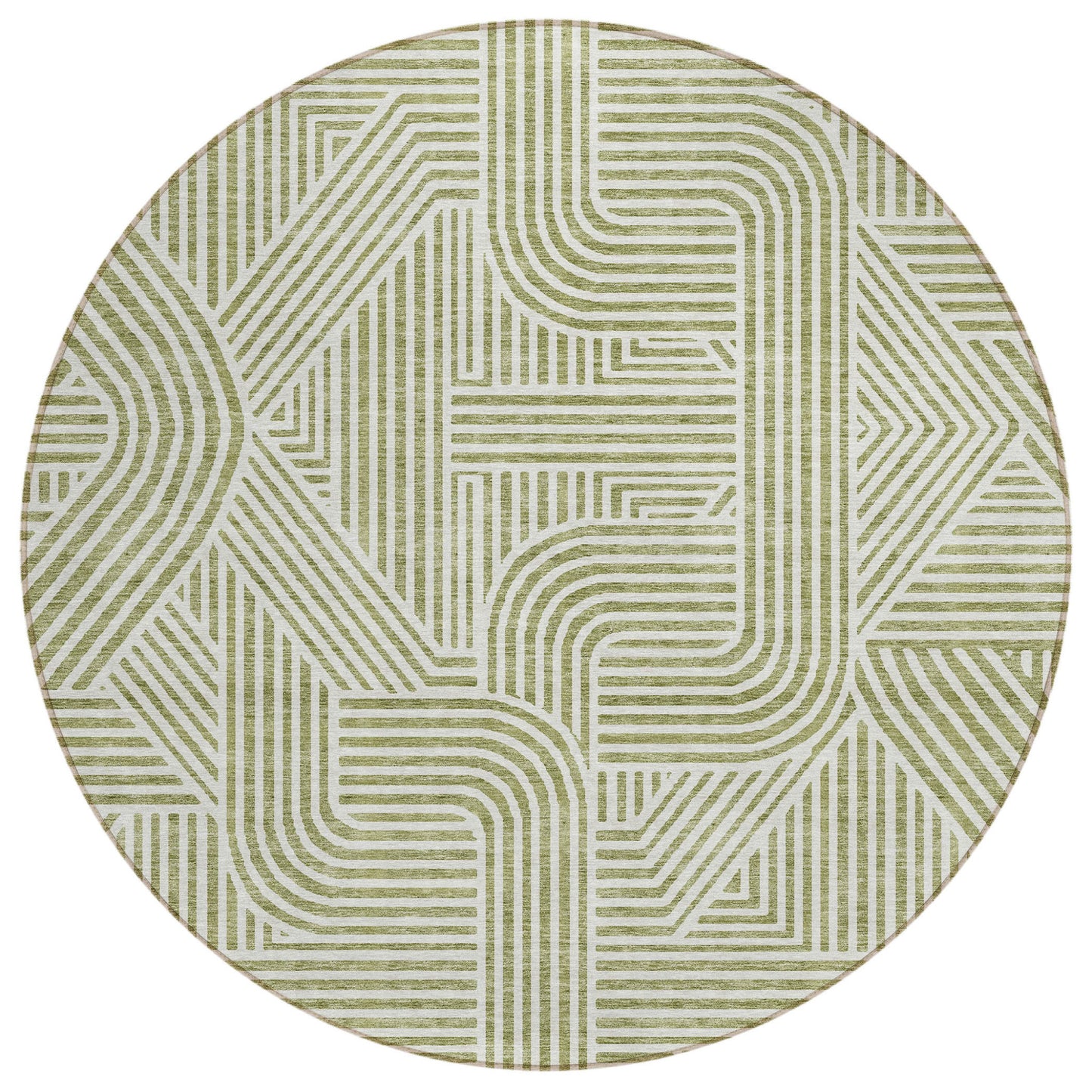 Tabselect Home Line 8' Artichoke Green And Ivory Round Abstract Washable Indoor Outdoor Area Rug