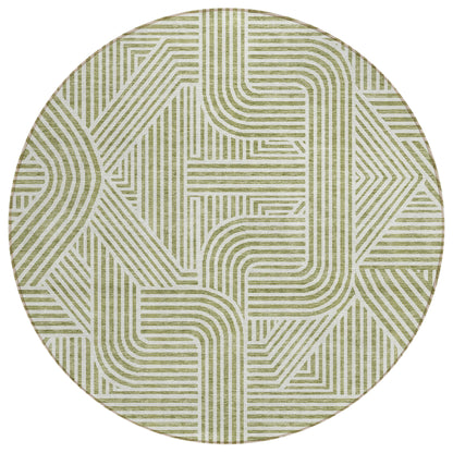 Tabselect Home Line 8' Artichoke Green And Ivory Round Abstract Washable Indoor Outdoor Area Rug